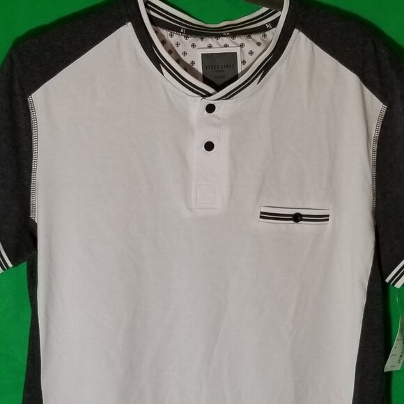 Asher Jones London Henley Men Small White Gray Two Tone Casual Retro NWT - Picture 3 of 6